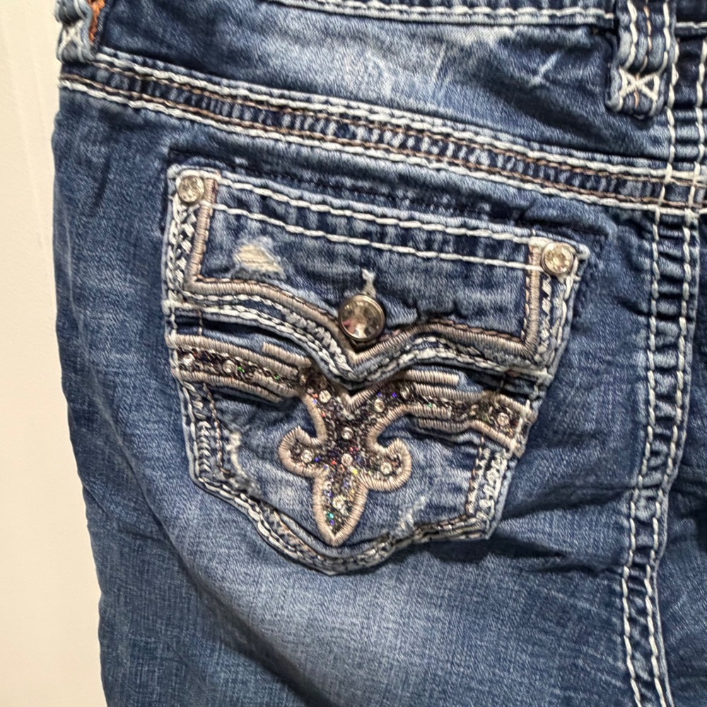 Rock Revival Womens Vien Capri Jeans Embellished Fleur De Lis Blue Size 32 - Picture 9 of 16